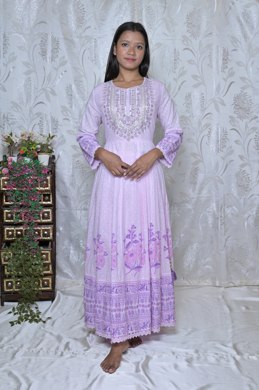 Lilac Embroidered Anarkali Set