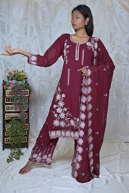 "FLORAL WHISPER" EMBROIDERED 3-PIECE SUIT SET