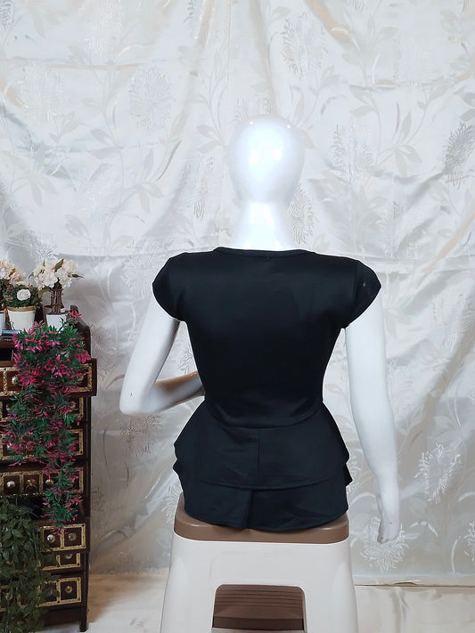 Women Black Solid Peplum Top