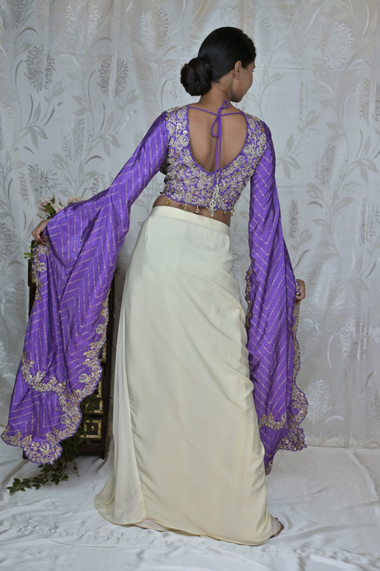 Elegant Cowl Skirt & Long Sleeve Blouse Set