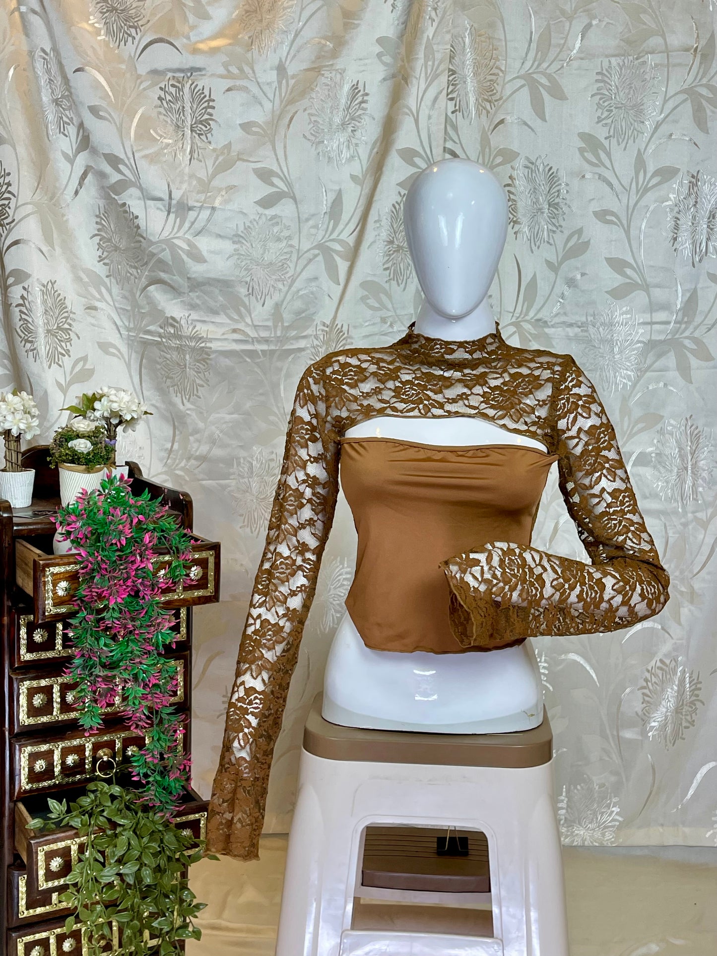 Sheer Lace Layered Crop Top