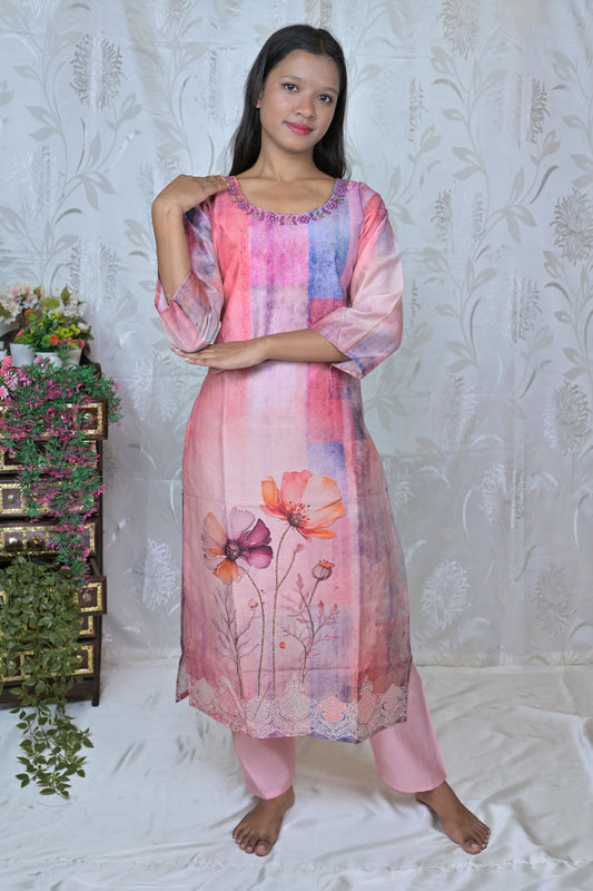 Watercolor Floral Print Suit Set