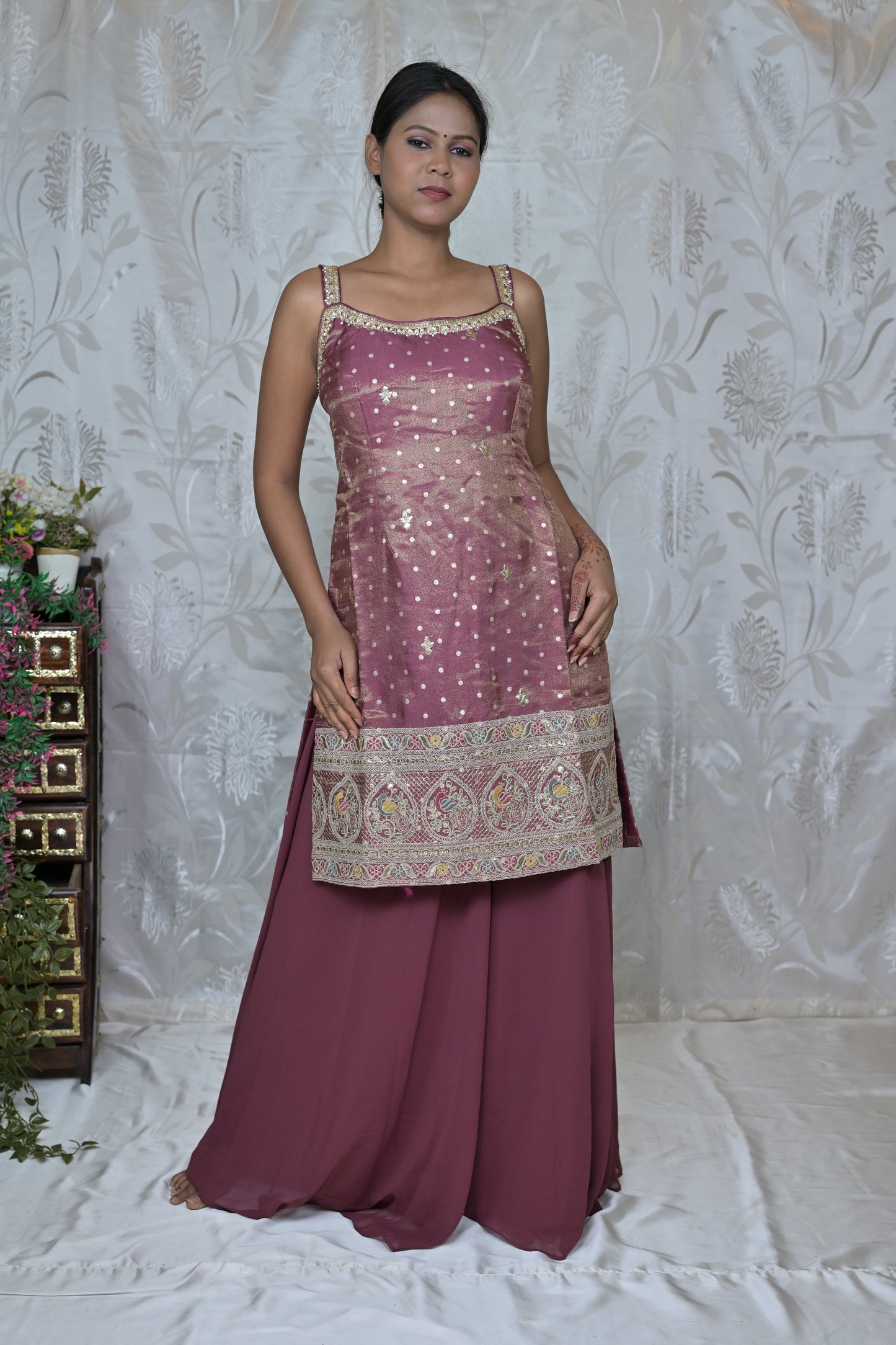 Banarasi Style Indo-Western Set with Divider Pants & Dupatta