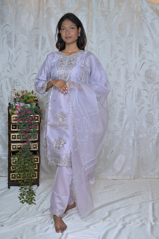 Sheer Elegance Embroidered Organza Suit