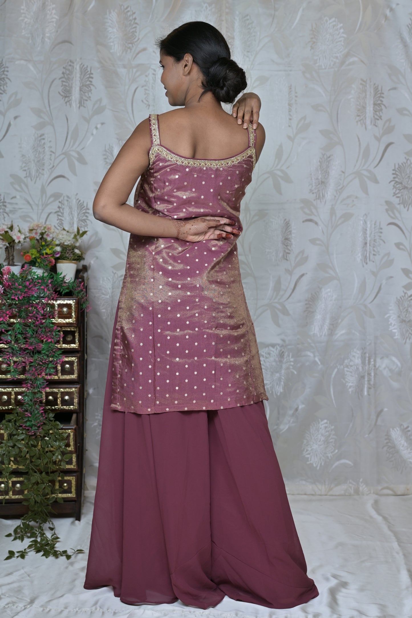 Banarasi Style Indo-Western Set with Divider Pants & Dupatta