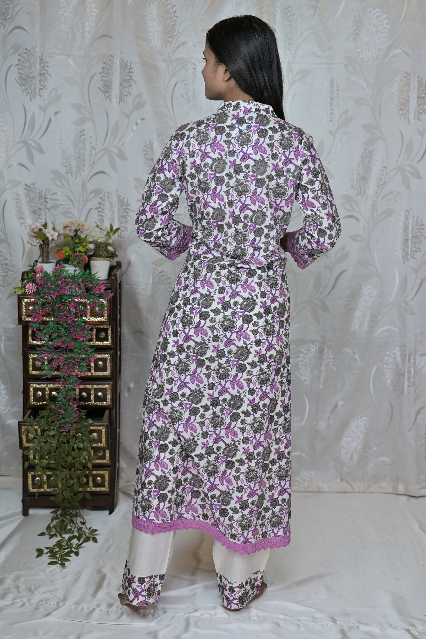 Women's Floral Cotton Kurta Set with Pants & Dupatta