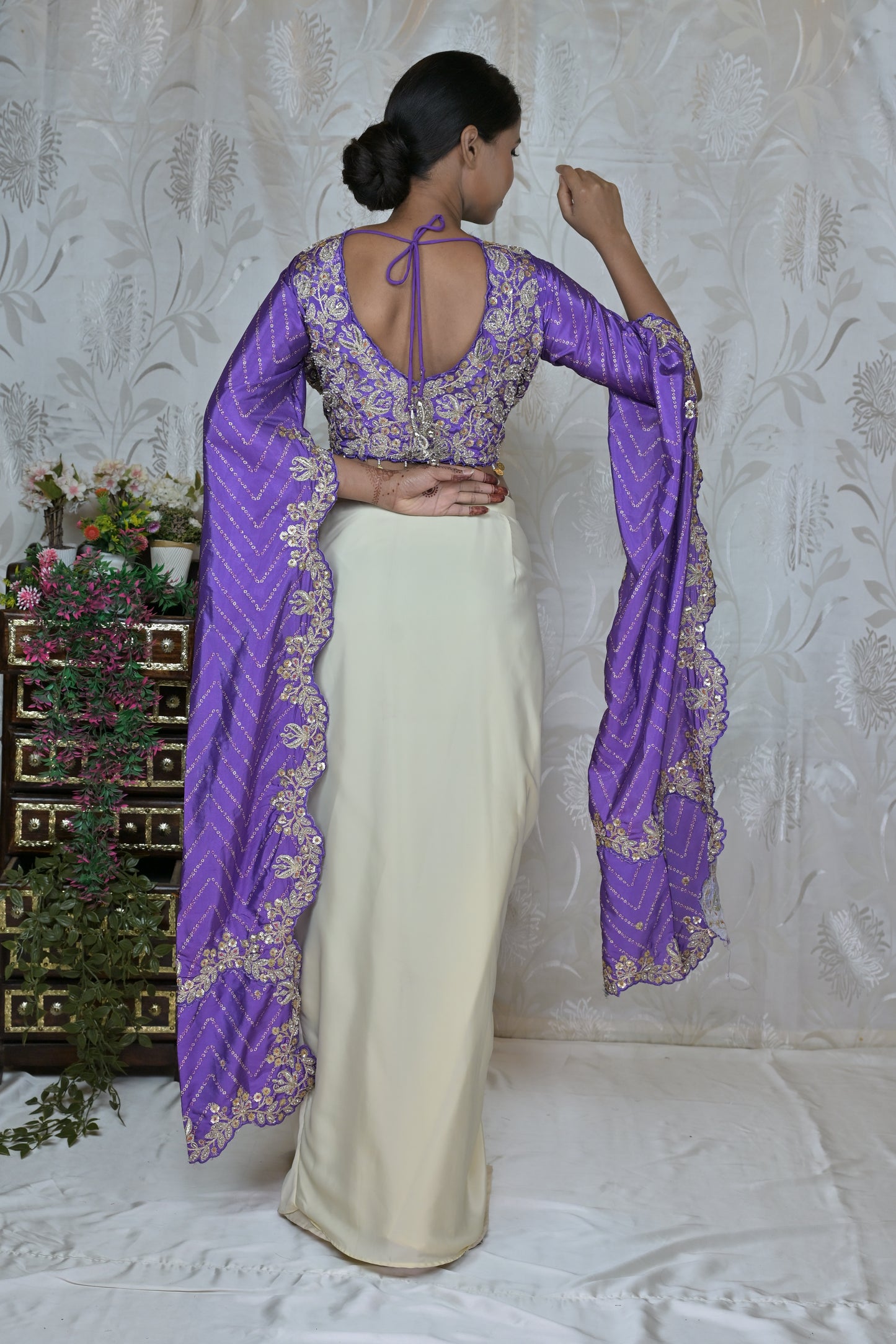 Elegant Cowl Skirt & Long Sleeve Blouse Set