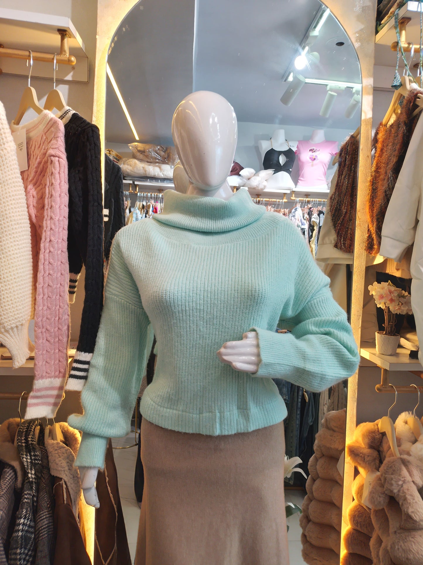 Winter Mist" Ribbed Cowl Neck Sweater
