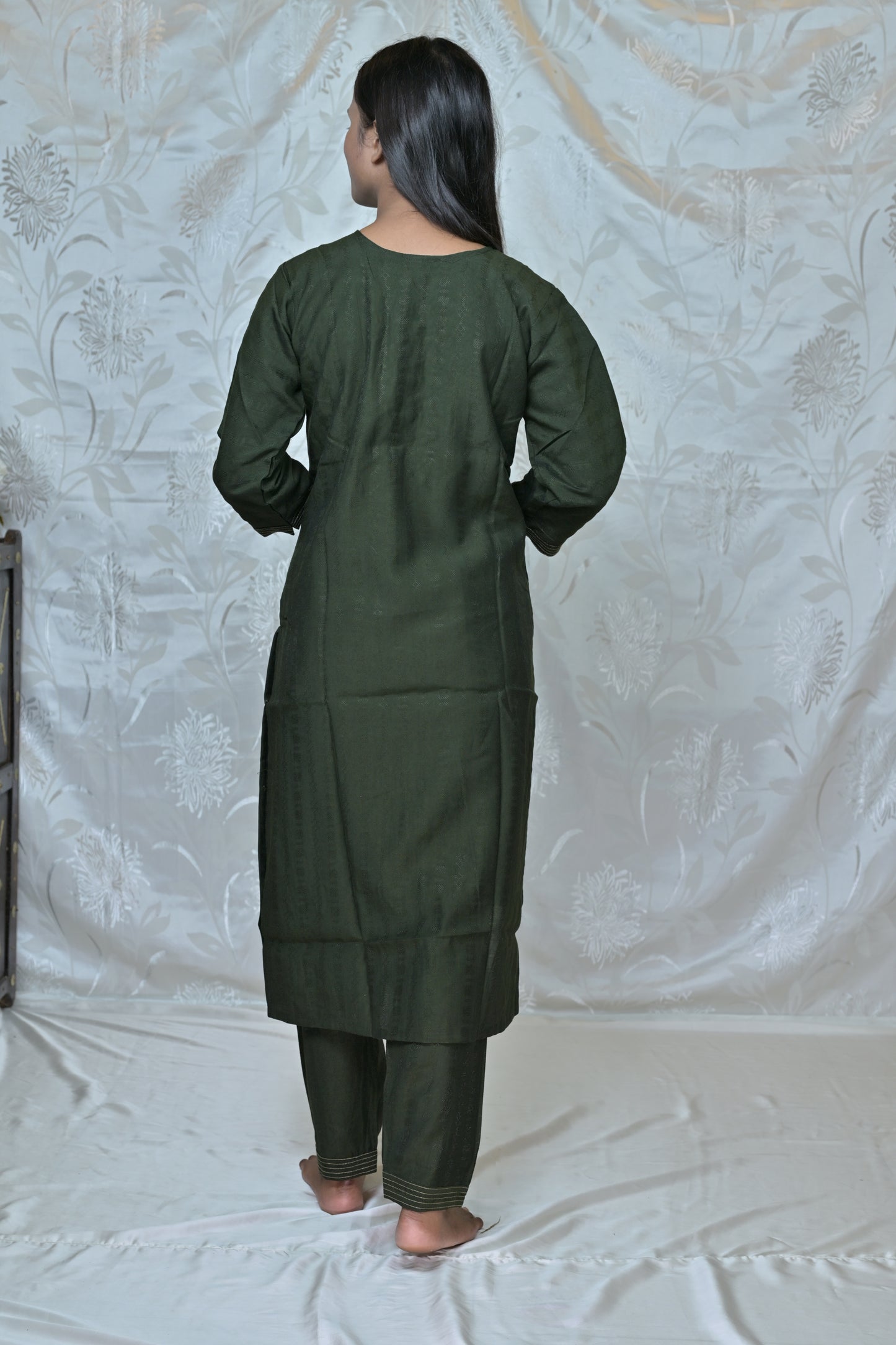 Olive Green Cotton Suit Set with Printed Dupatta