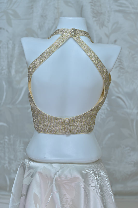 Shimmering Metallic Halter Neck Sleeveless Blouse