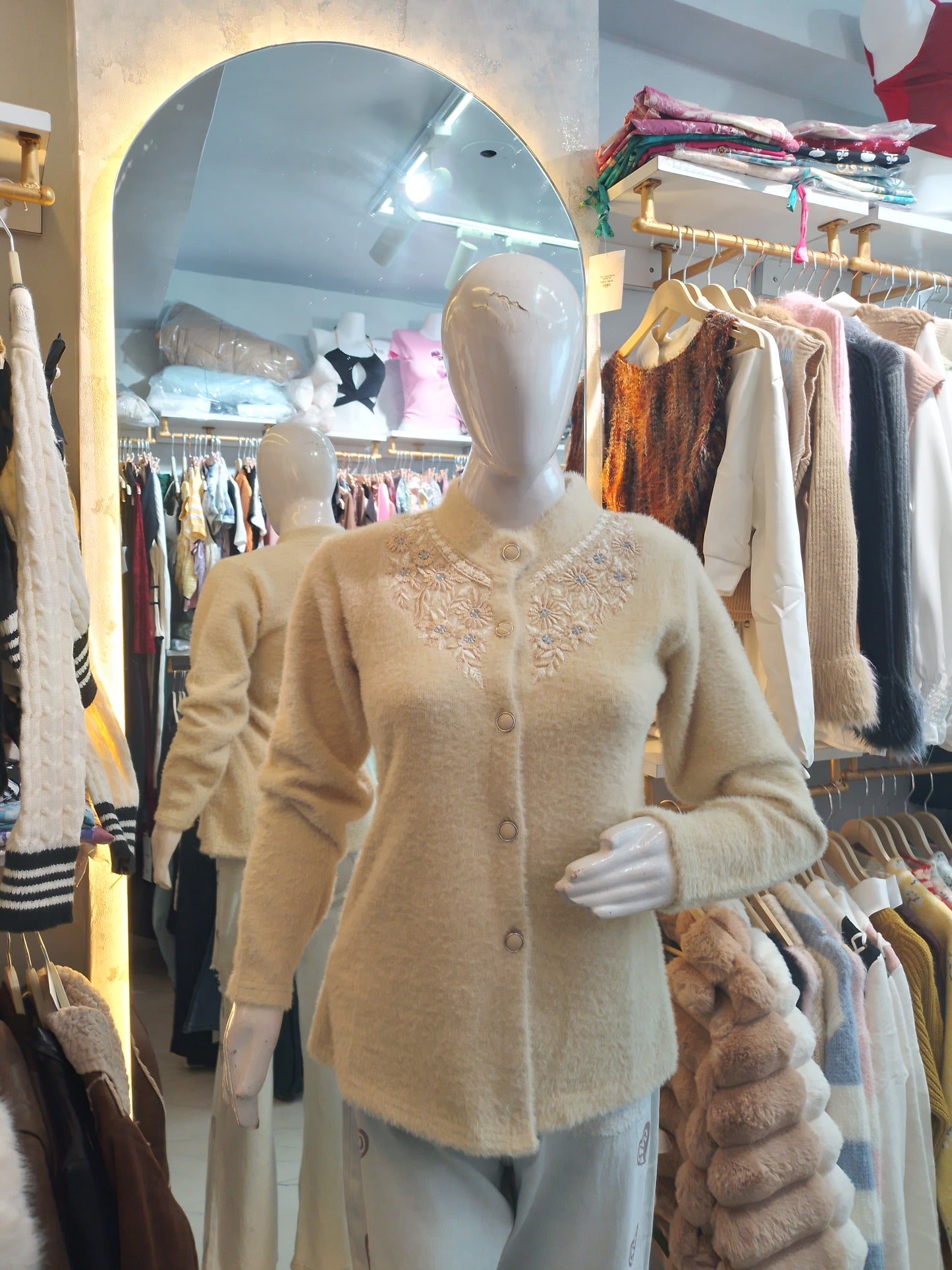 Cream Cardigan with Floral Thread Work