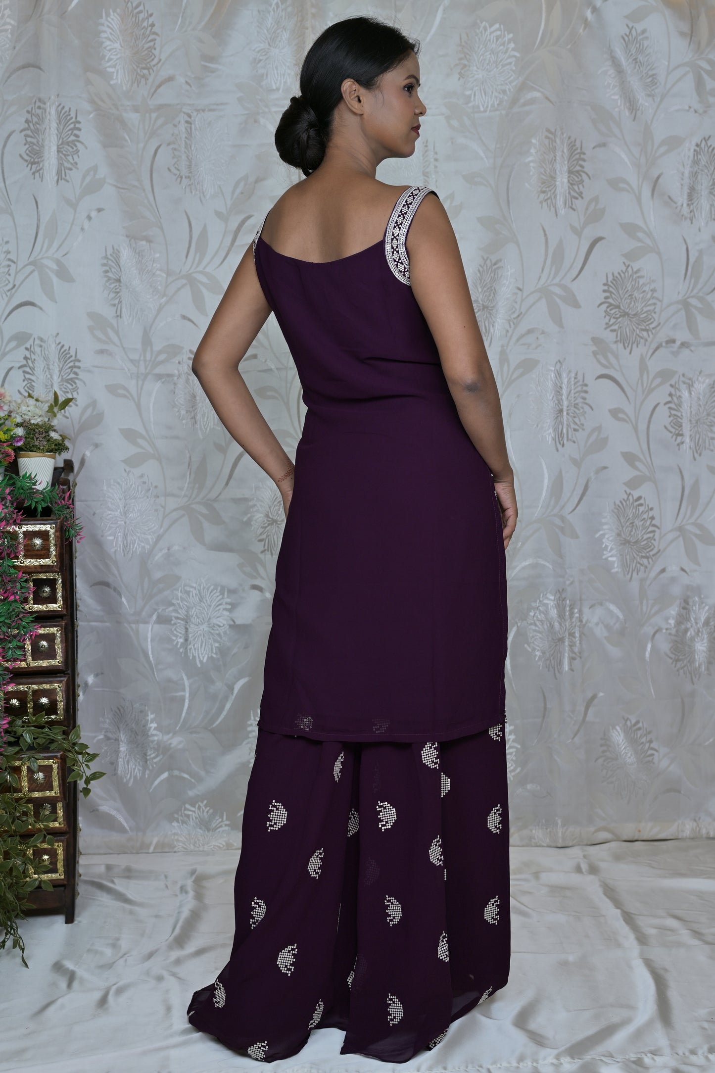 Wine Floral Palazzo Set
