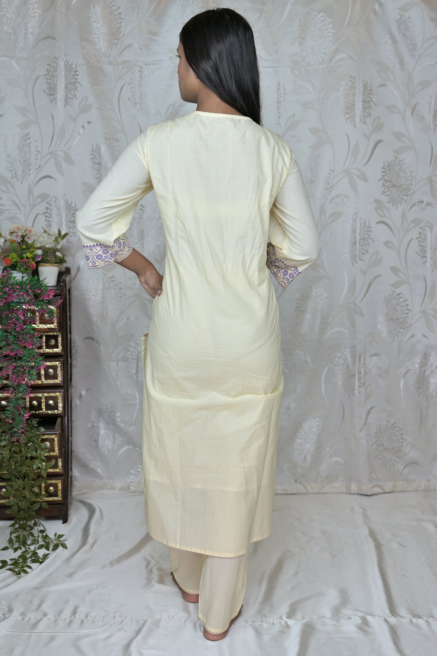 Lavender Bloom Malmal Cotton Suit Set