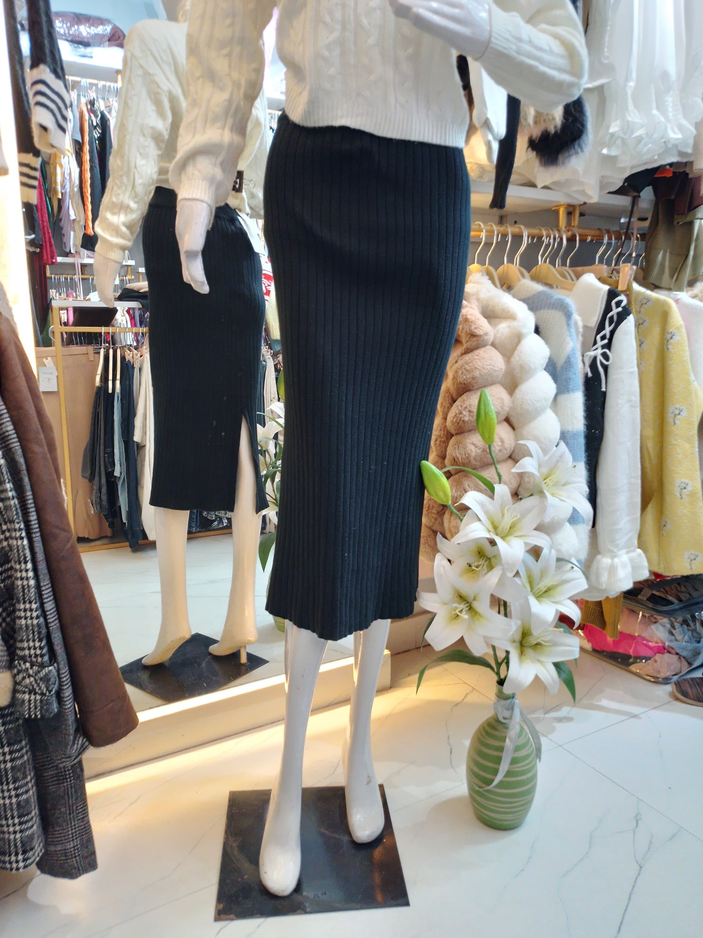 Winter Dunes" Soft Knit A-Line Midi Skirt