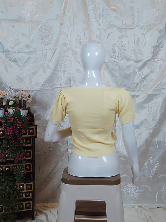 Ribbed Square Neck Top with Lace & Ribbon Detail