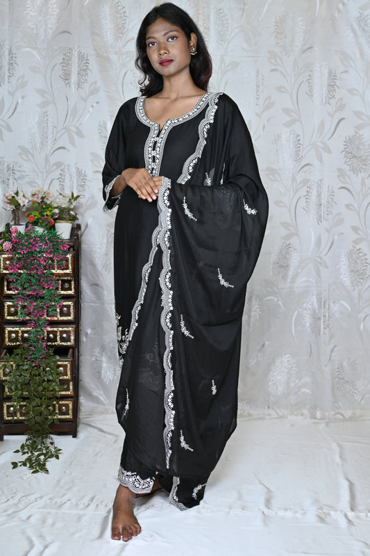 Black & White Border Detail Party Wear Suit Set