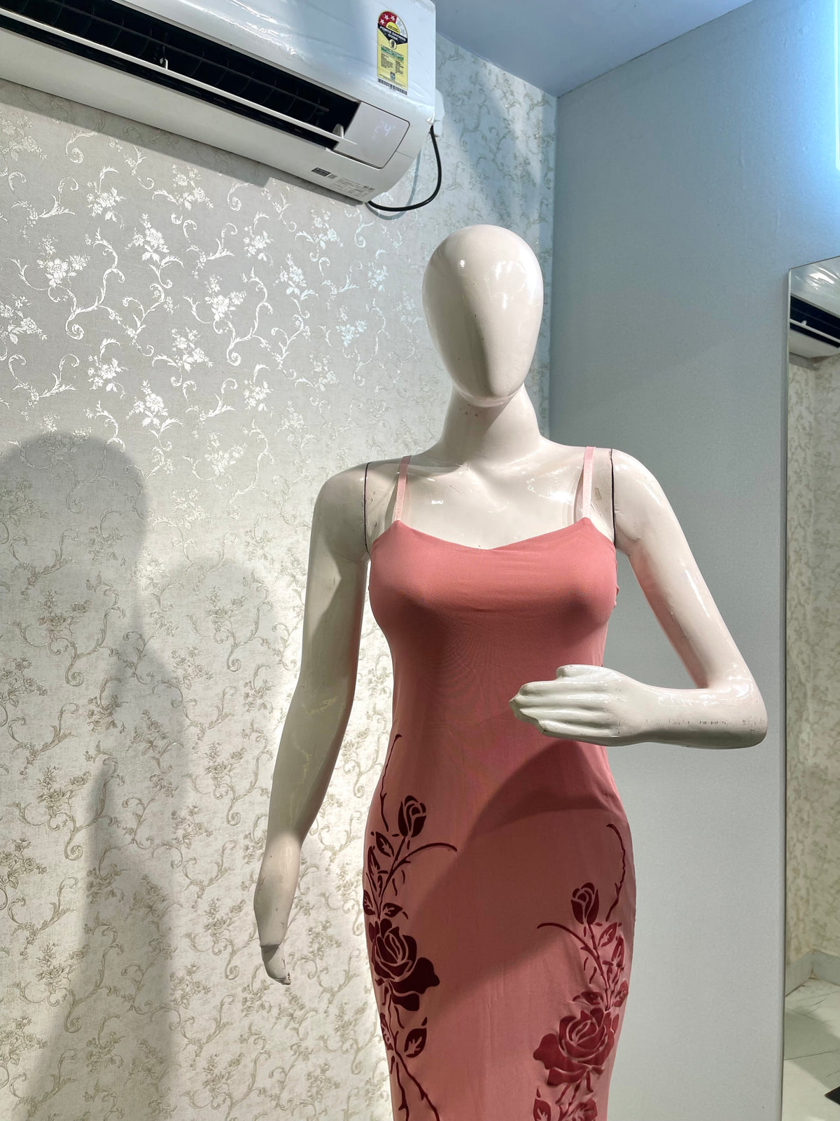 Bodycon Maxi Dress with Contrast Rose Prints & Sheer Shrug Set
