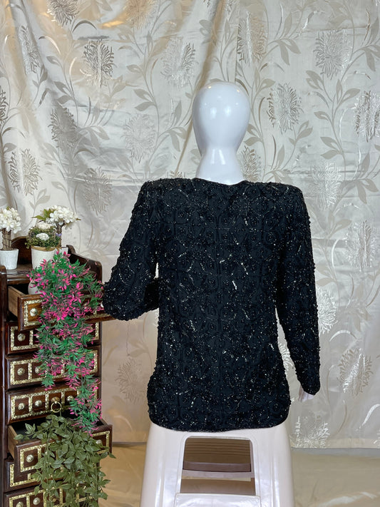 Black Full-Embellished Beaded Jacket Top