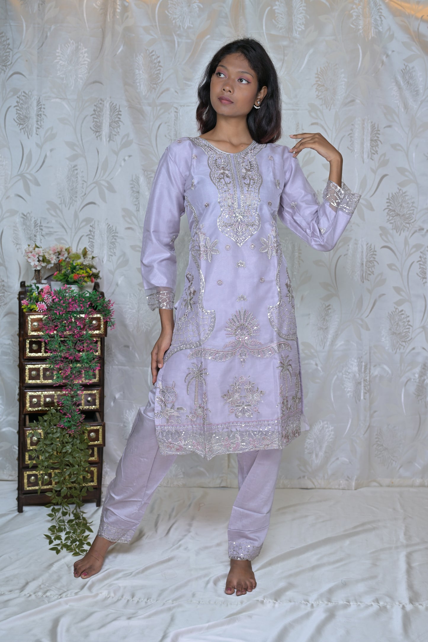 Sheer Elegance Embroidered Organza Suit