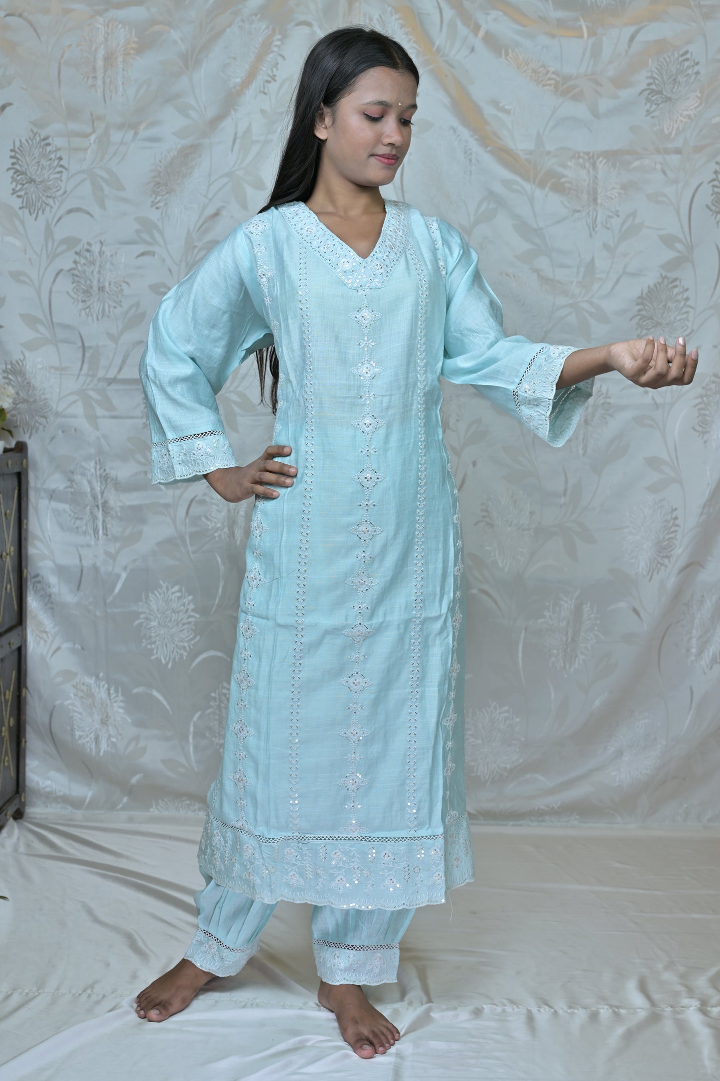 Pastel Embroidered Cotton Suit Set