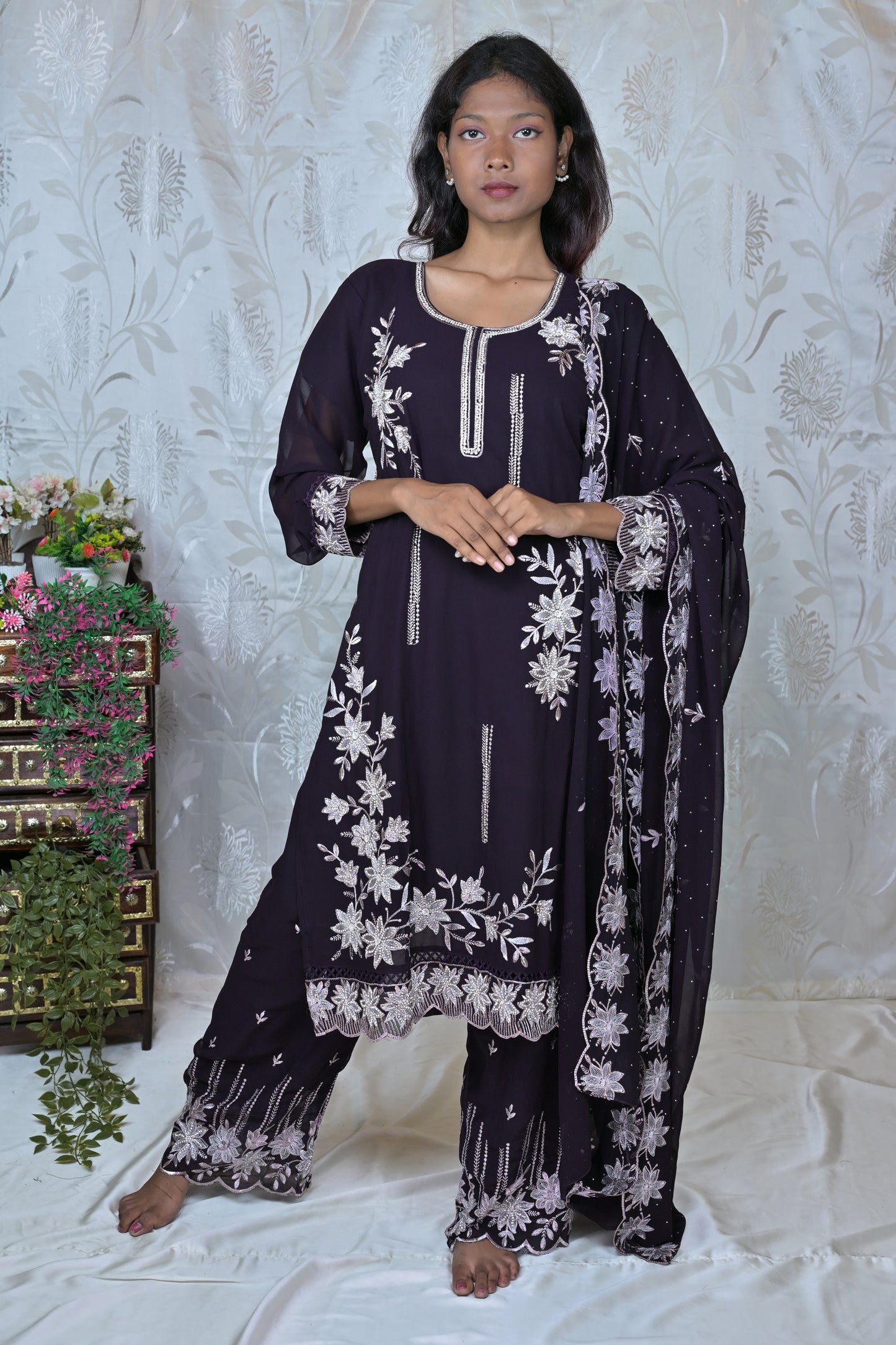 "FLORAL WHISPER" EMBROIDERED 3-PIECE SUIT SET