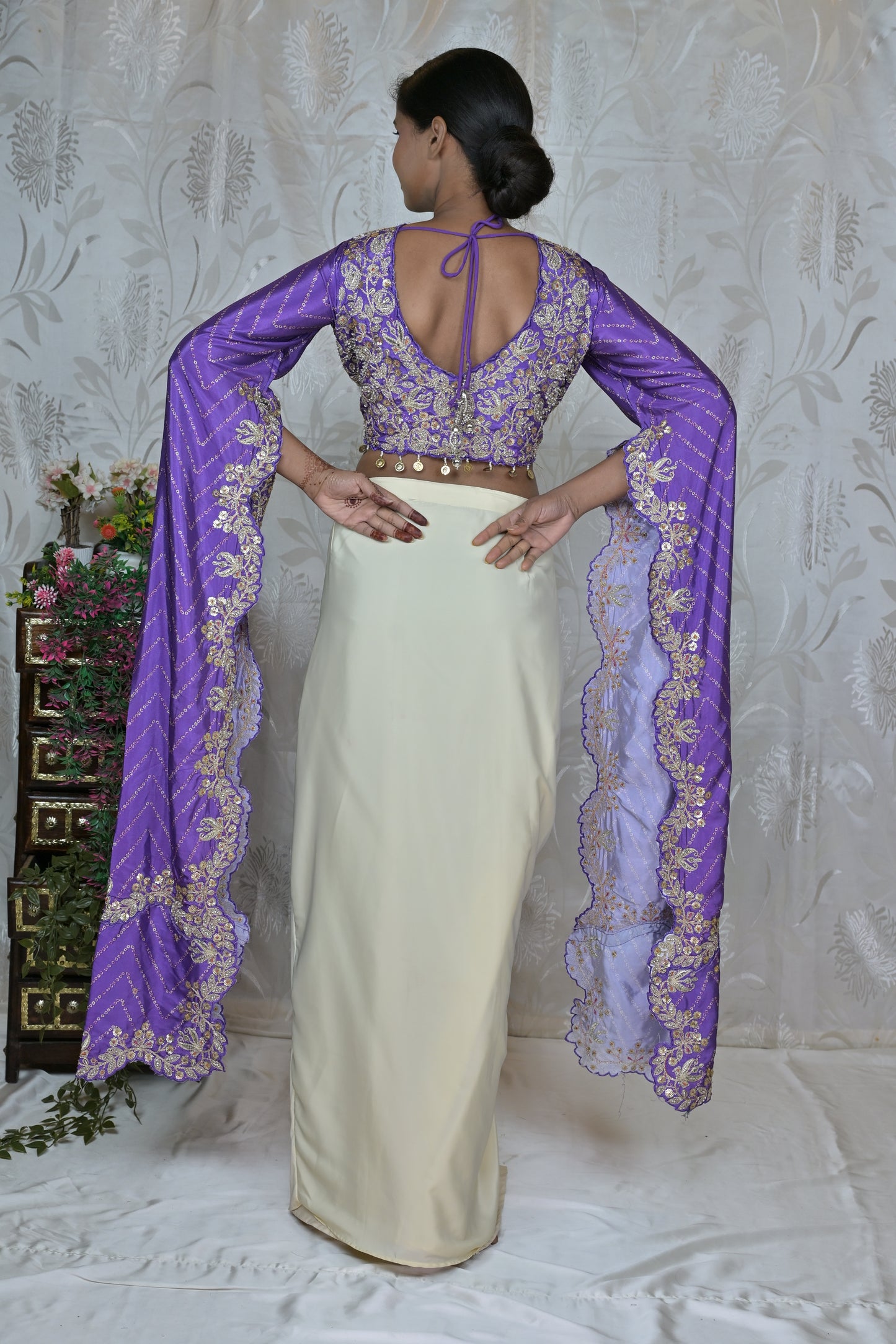 Elegant Cowl Skirt & Long Sleeve Blouse Set