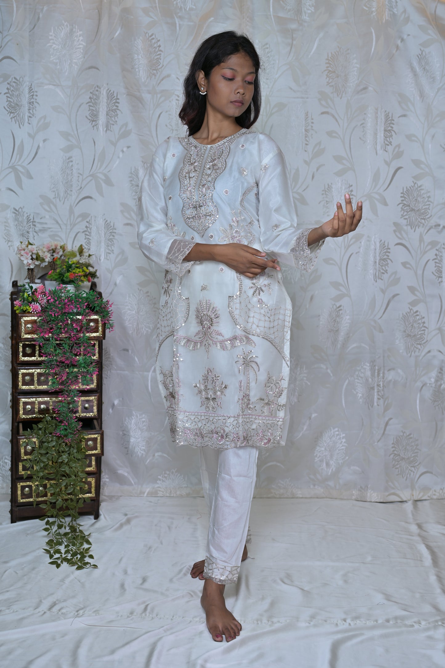 Sheer Elegance Embroidered Organza Suit