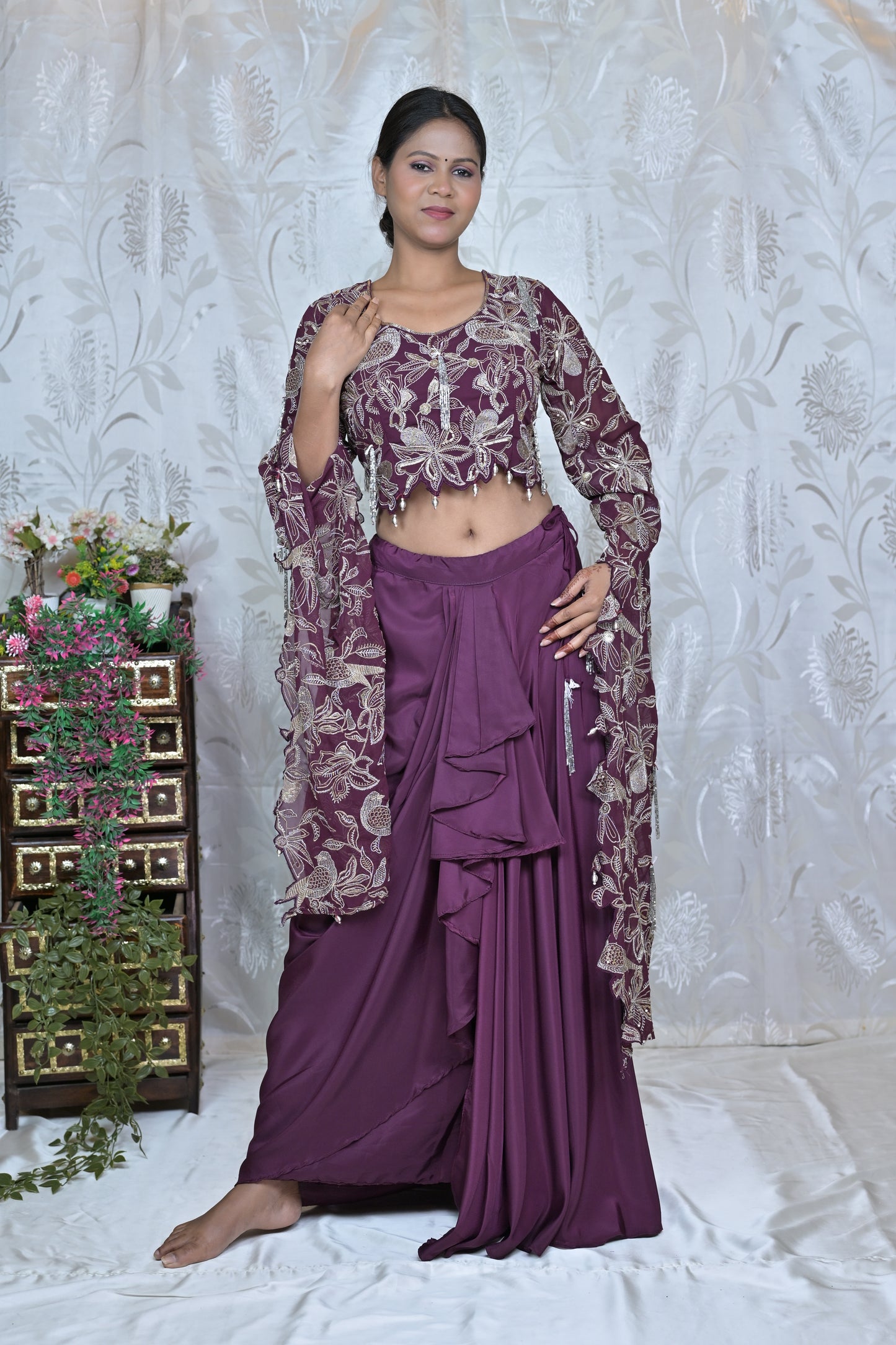 Modern Ethnic Cowl Skirt Set