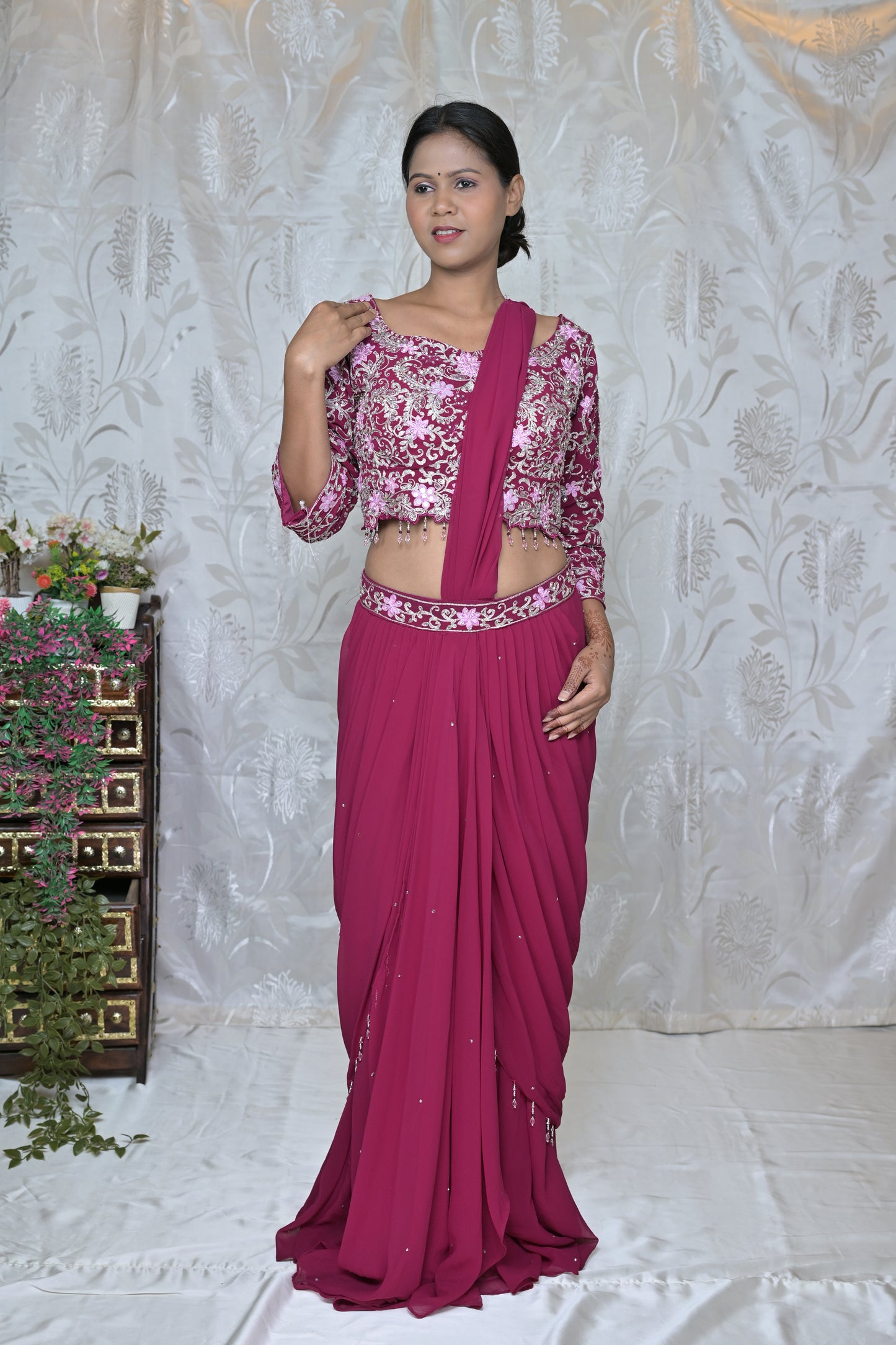 Innovative Pink & Blue Festive Wear Saree