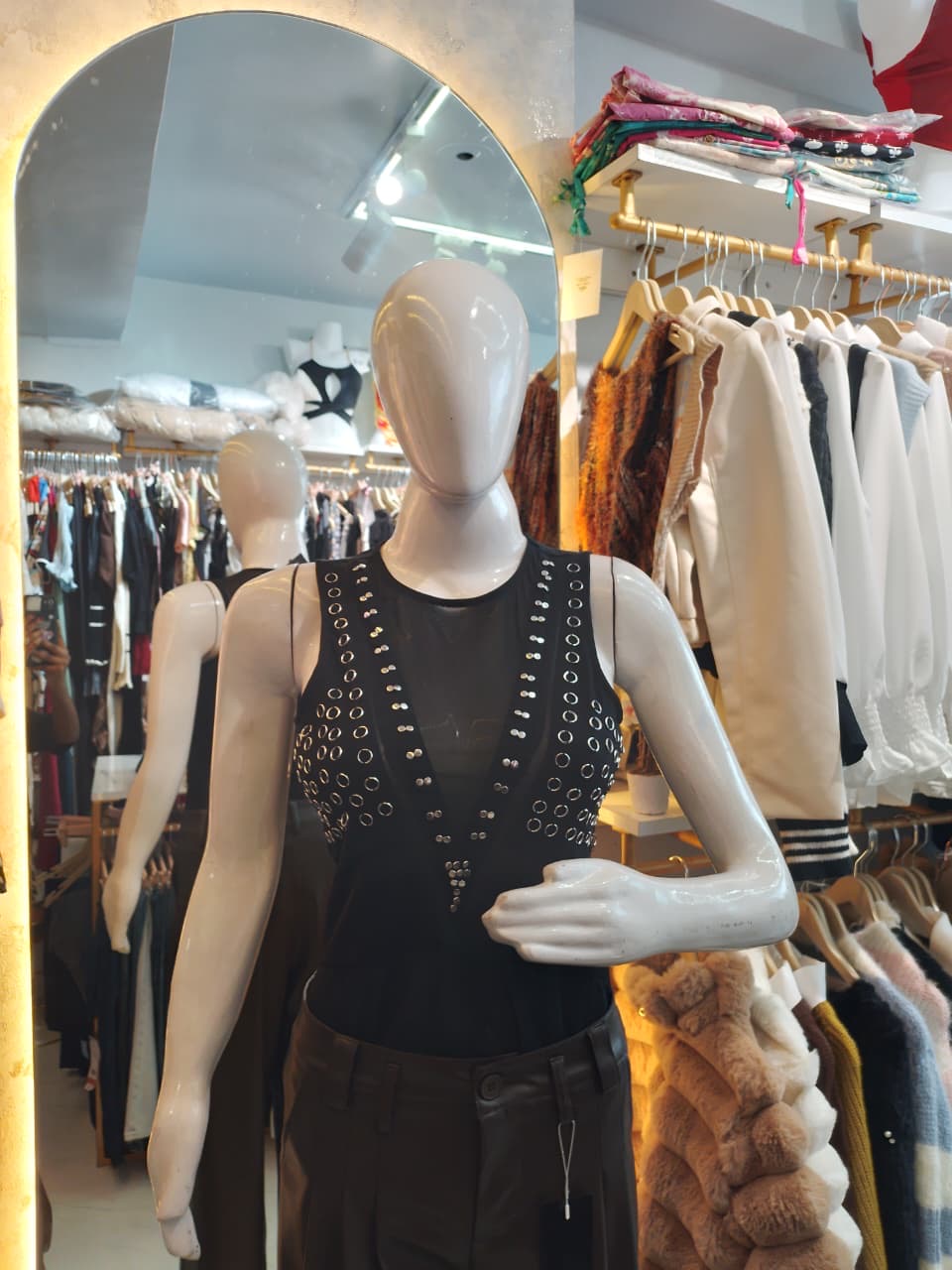 Rebel Stud" Mesh Panel Bodysuit