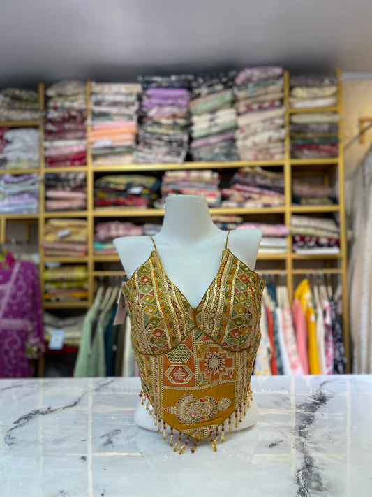 Jaipur Bloom" Multi-Patchwork Embellished Bustier Blouse
