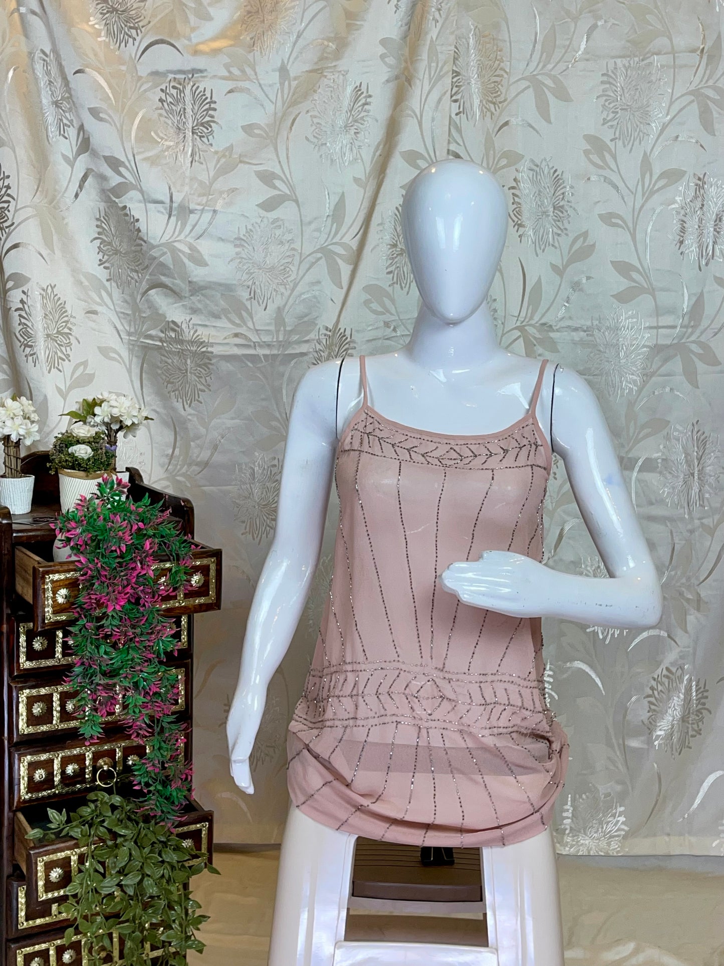 Pink Beaded Flapper-Style Camisole Top