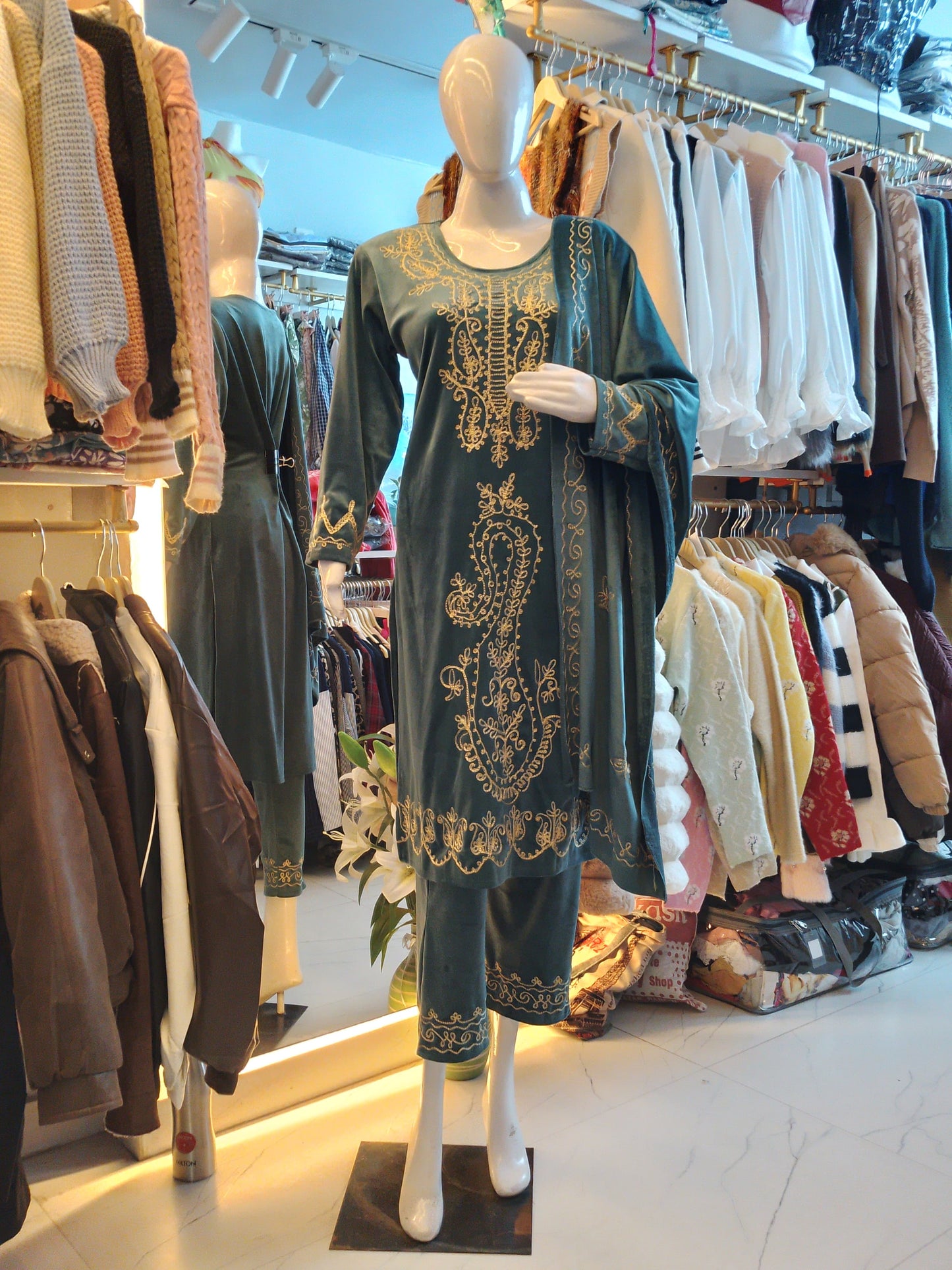 Embroidered Velvet Suit Set