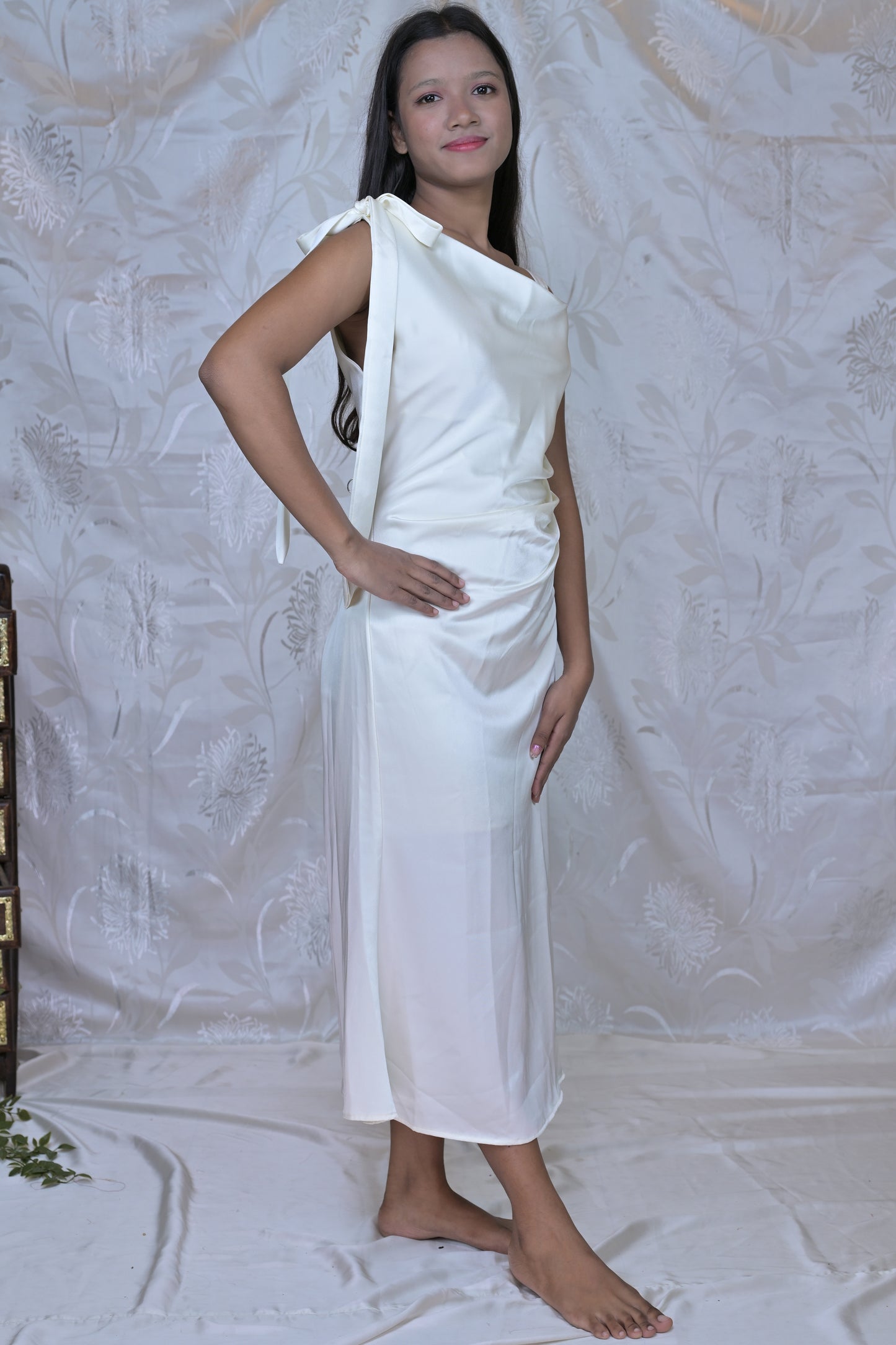 Black Solid Satin Finish Midi Dress