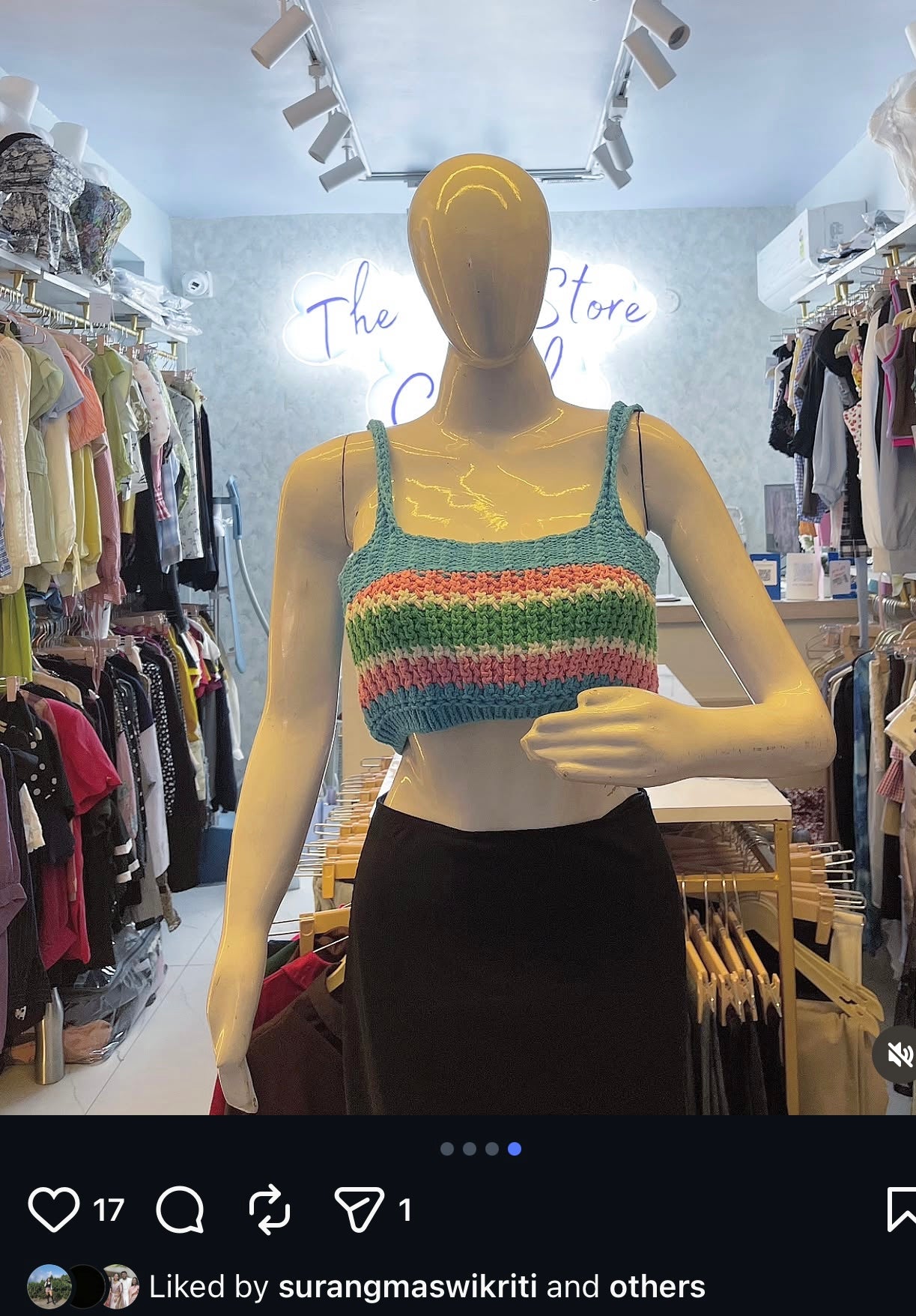 Multi-Colored Striped Hand-Knitted Crochet Sleeveless Crop Top
