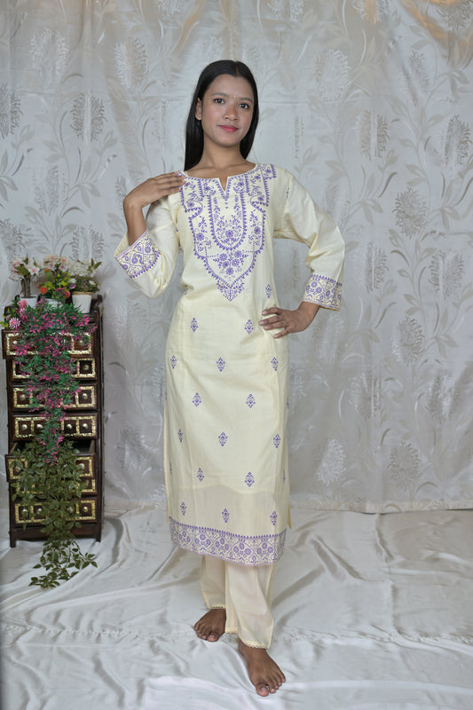 Lavender Bloom Malmal Cotton Suit Set