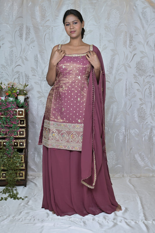Banarasi Style Indo-Western Set with Divider Pants & Dupatta