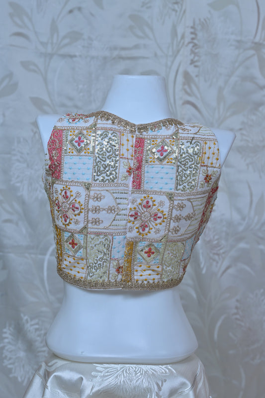 Heavy Gold Embroidered Sleeveless V-Neck Blouse