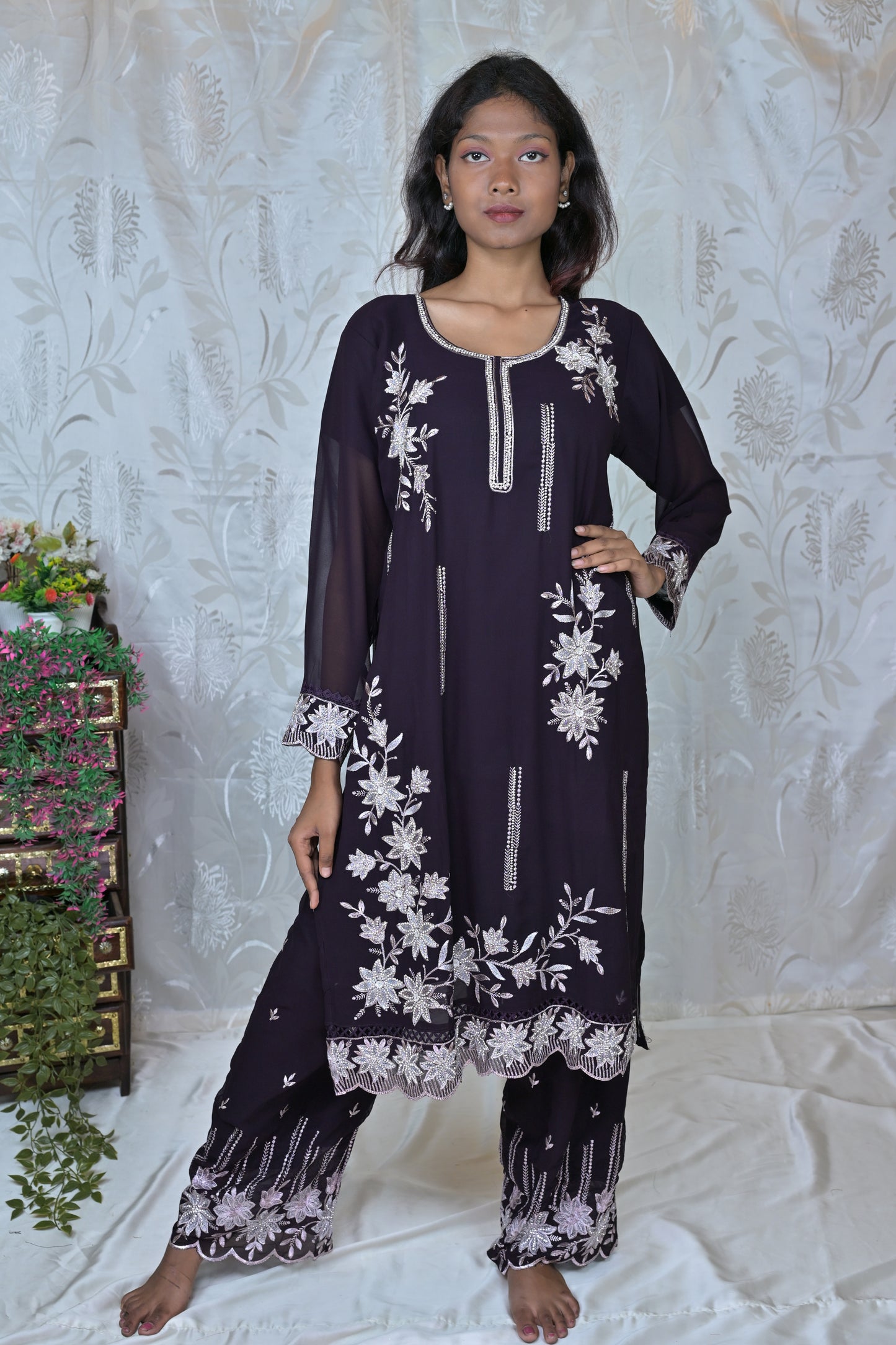 "FLORAL WHISPER" EMBROIDERED 3-PIECE SUIT SET