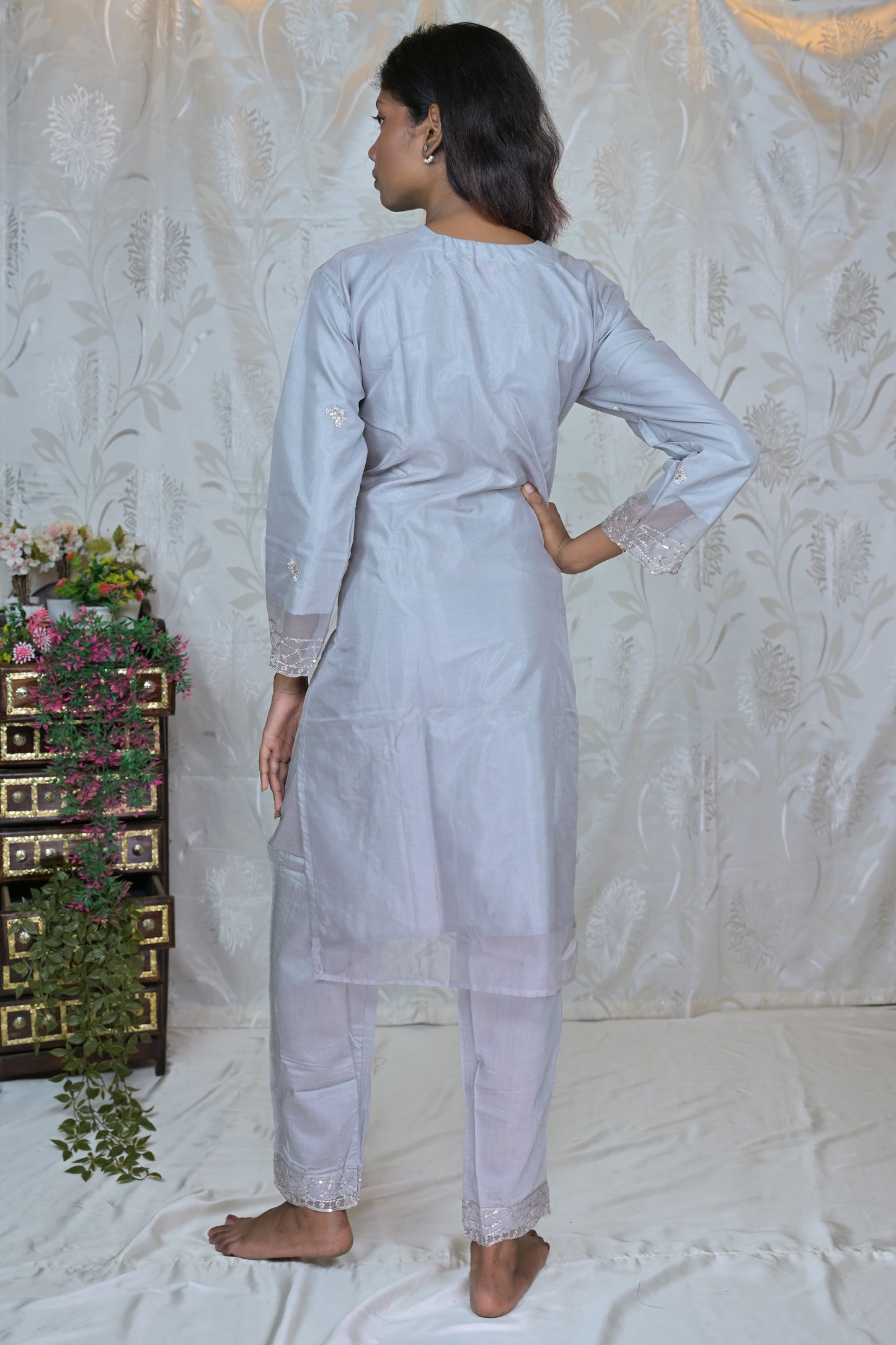Sheer Elegance Embroidered Organza Suit