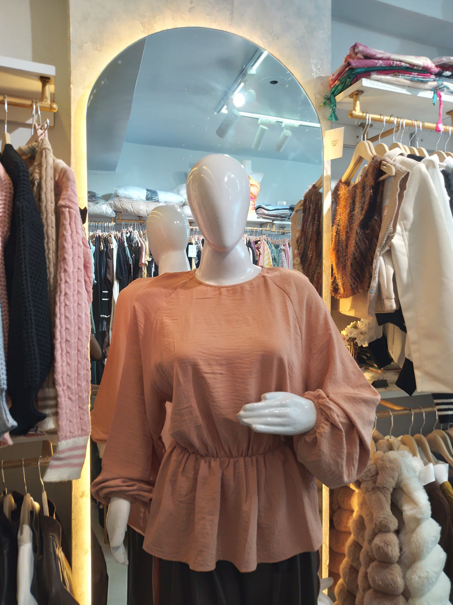 Apricot Breeze" Gathered Balloon Sleeve Top