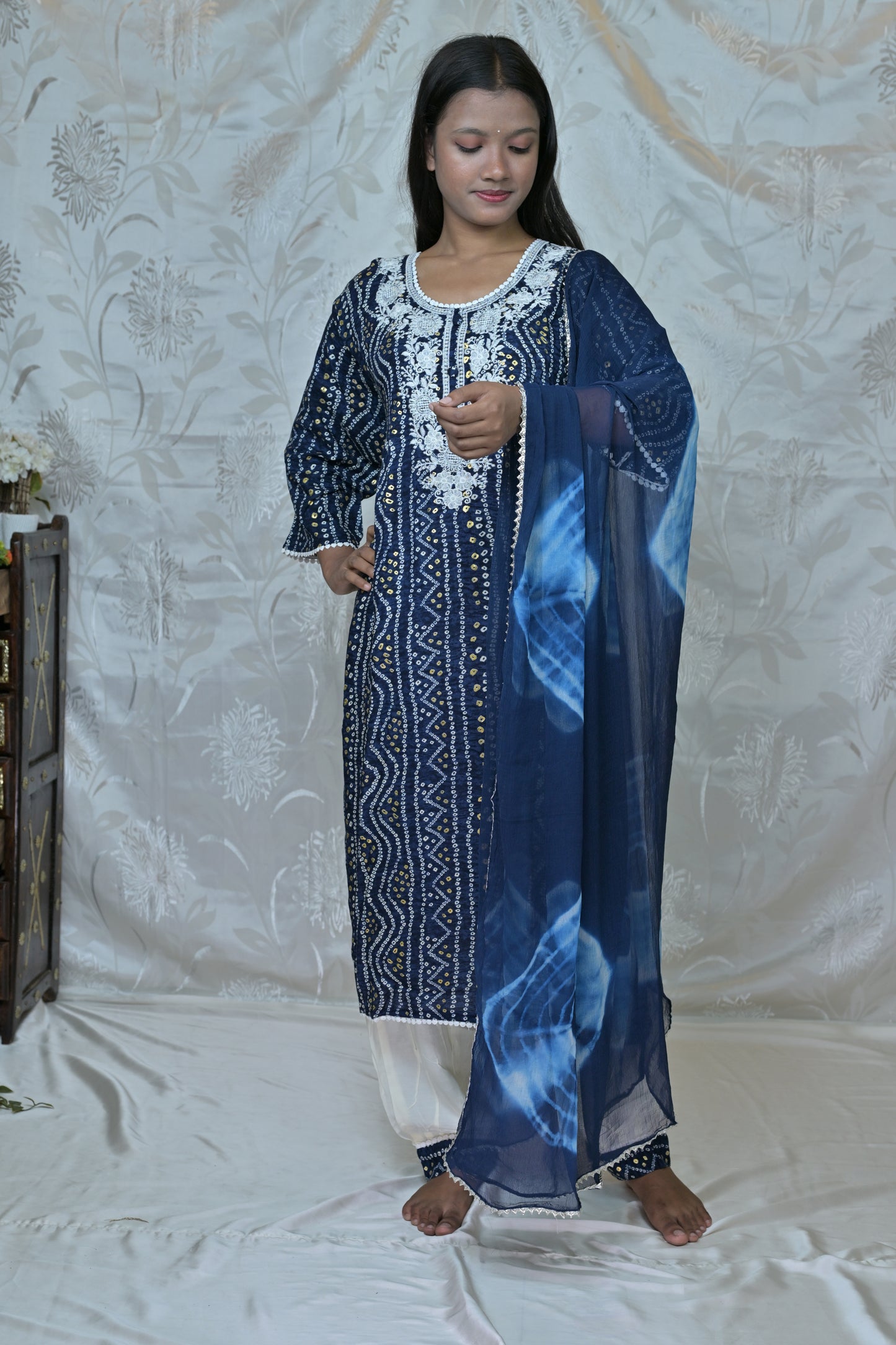 Embroidered Bandhani Kurta Set with Dupatta