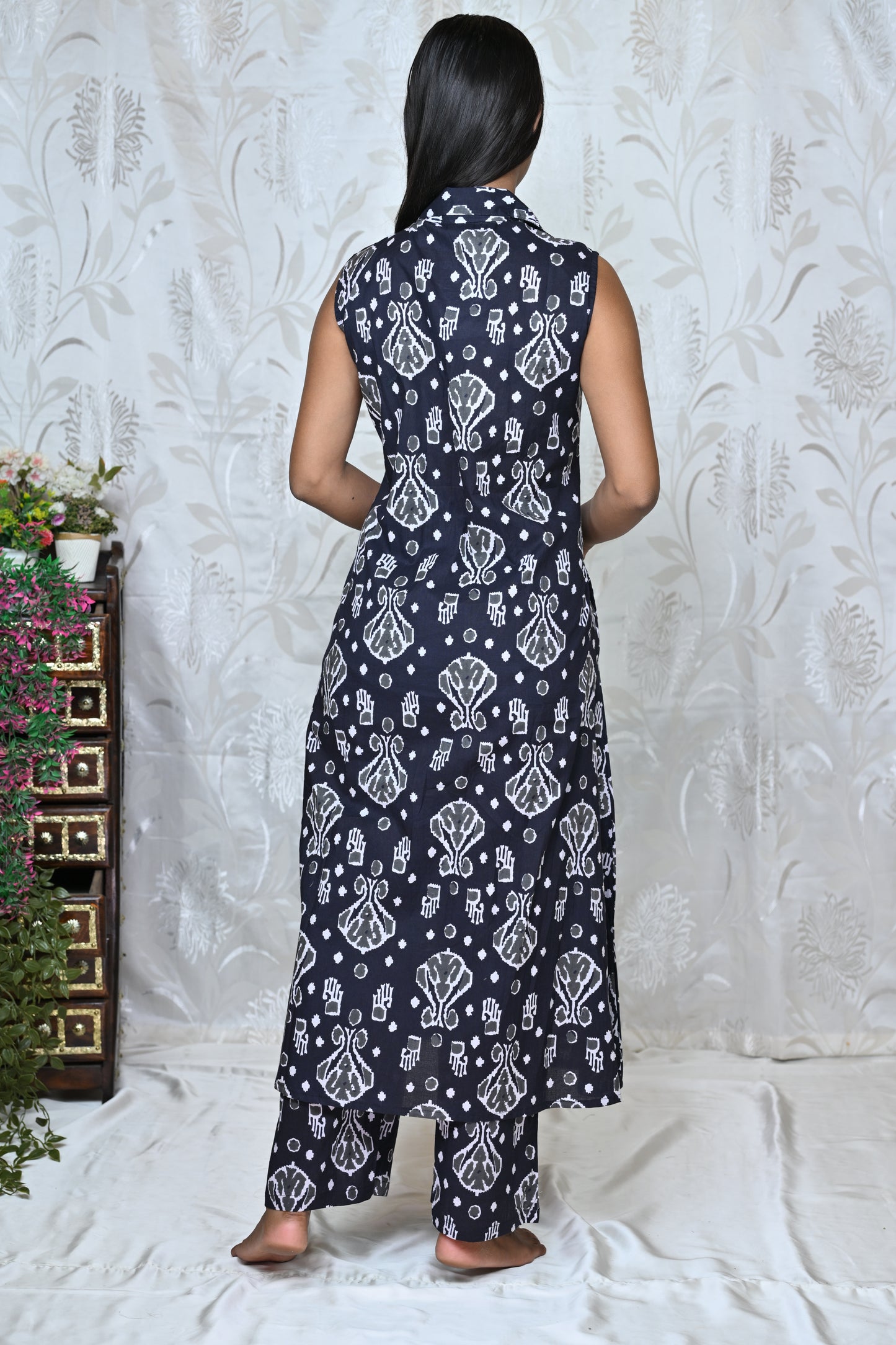 Navy Blue Print Kurta Set