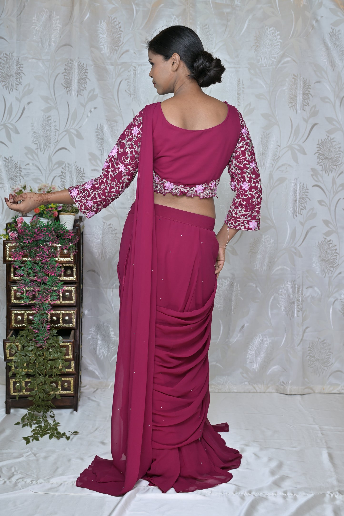 Innovative Pink & Blue Festive Wear Saree