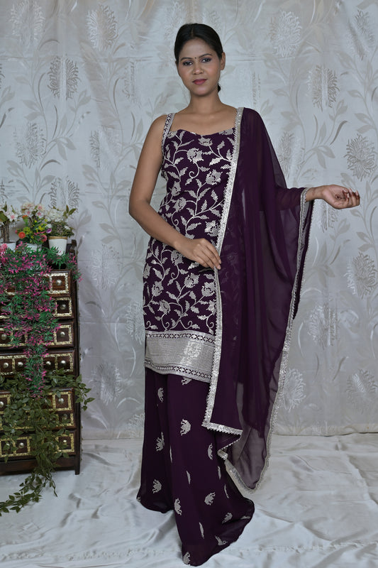 Wine Floral Palazzo Set