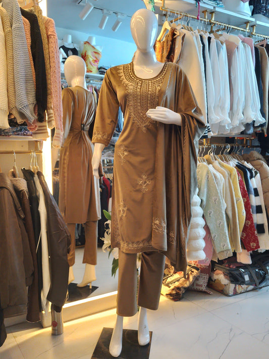 Embroidered Velvet Kurta Set