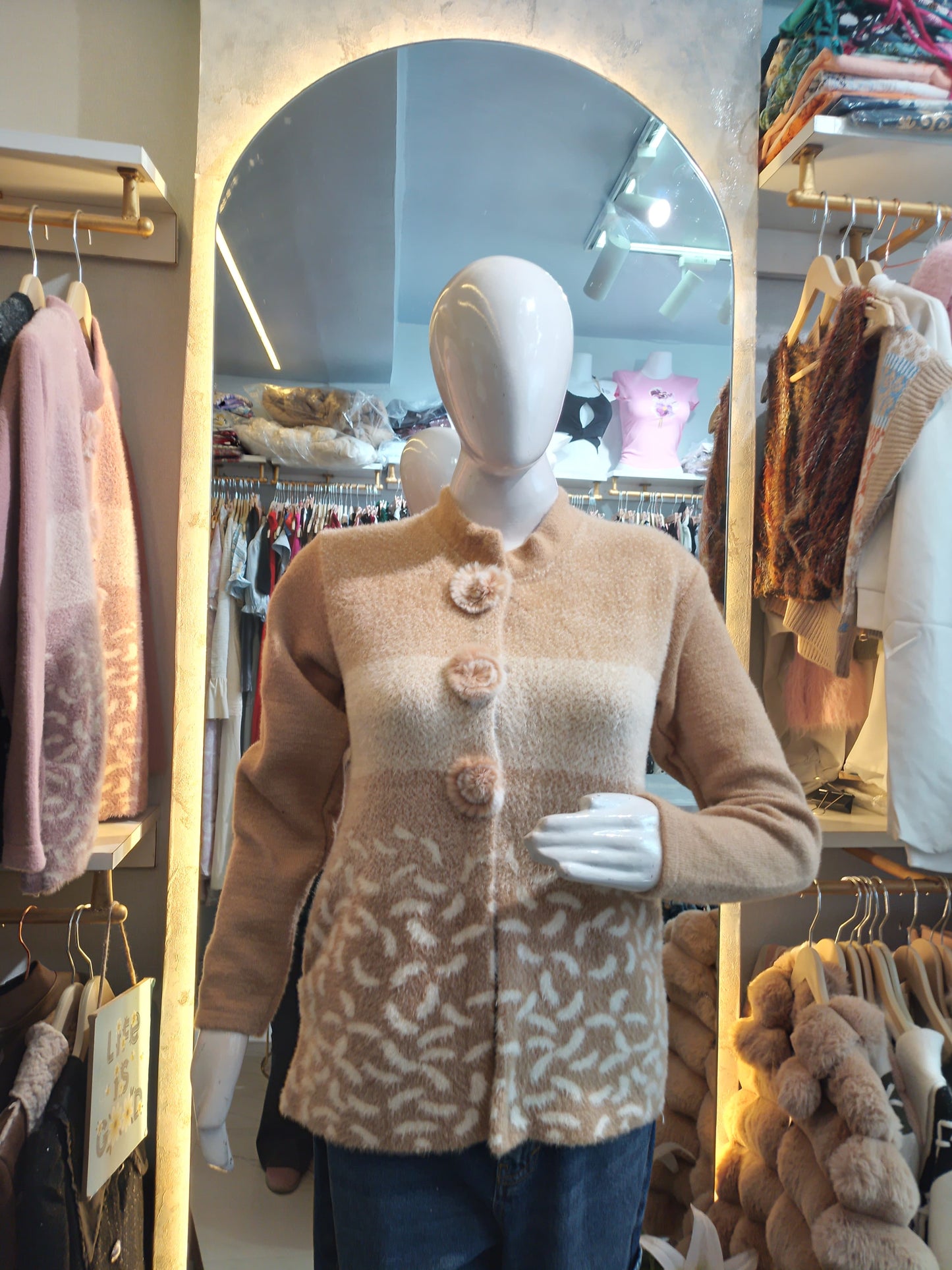 Winter Ivory" Embroidered Fuzz Knit Cardigan