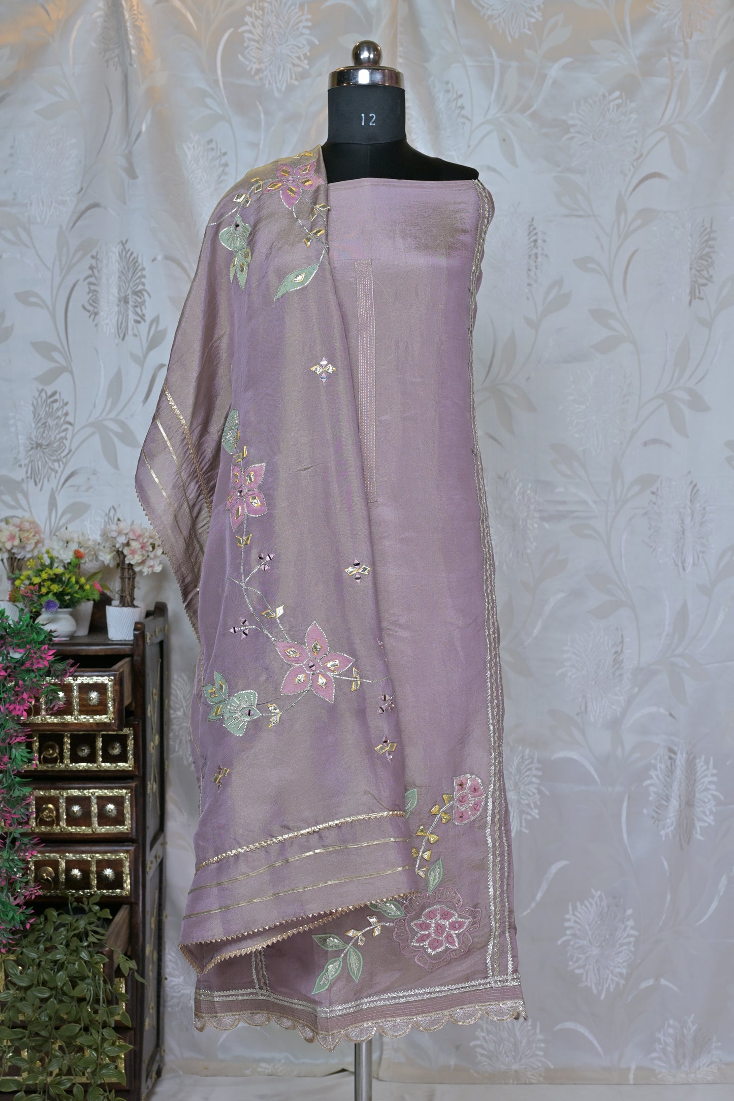 Lavender Charm Gota Patti Suit Material