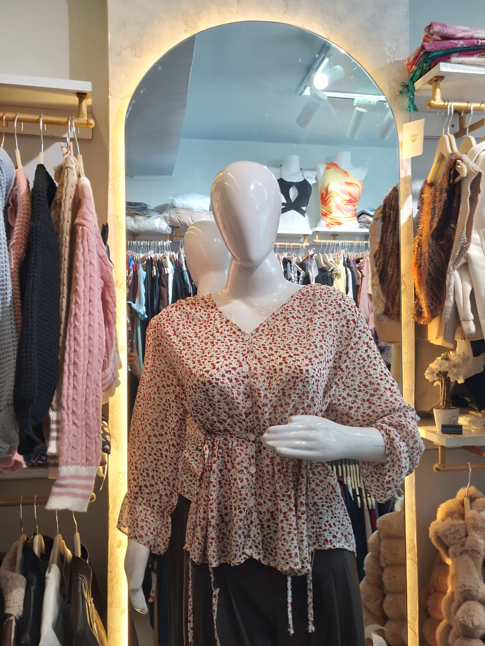 Berry Blossom" Chiffon Tie-Waist Blouse