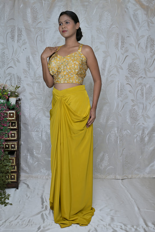 Contemporary Dhoti Skirt with Sleeveless Top & Shrug